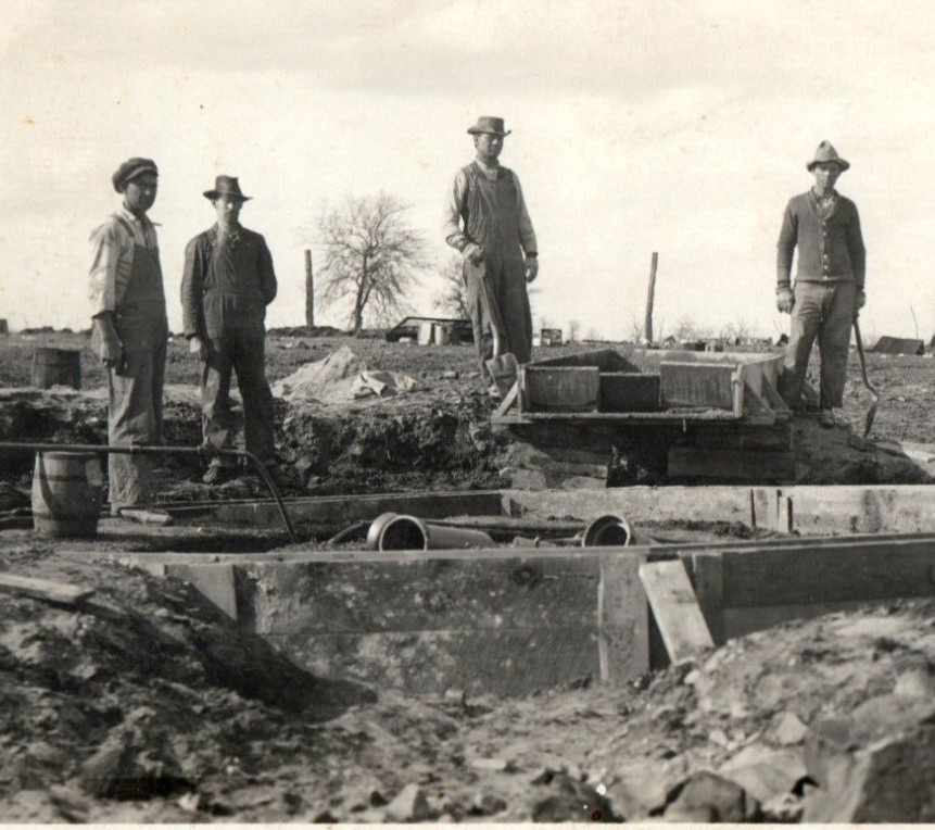Work Crew Framing Pipes Barrel Digging Rubble Overalls RPPC Divided Postcard A5 Work Crew Framing Pipes Barrel Digging Rubble Overalls RPPC Divided Postcard A5