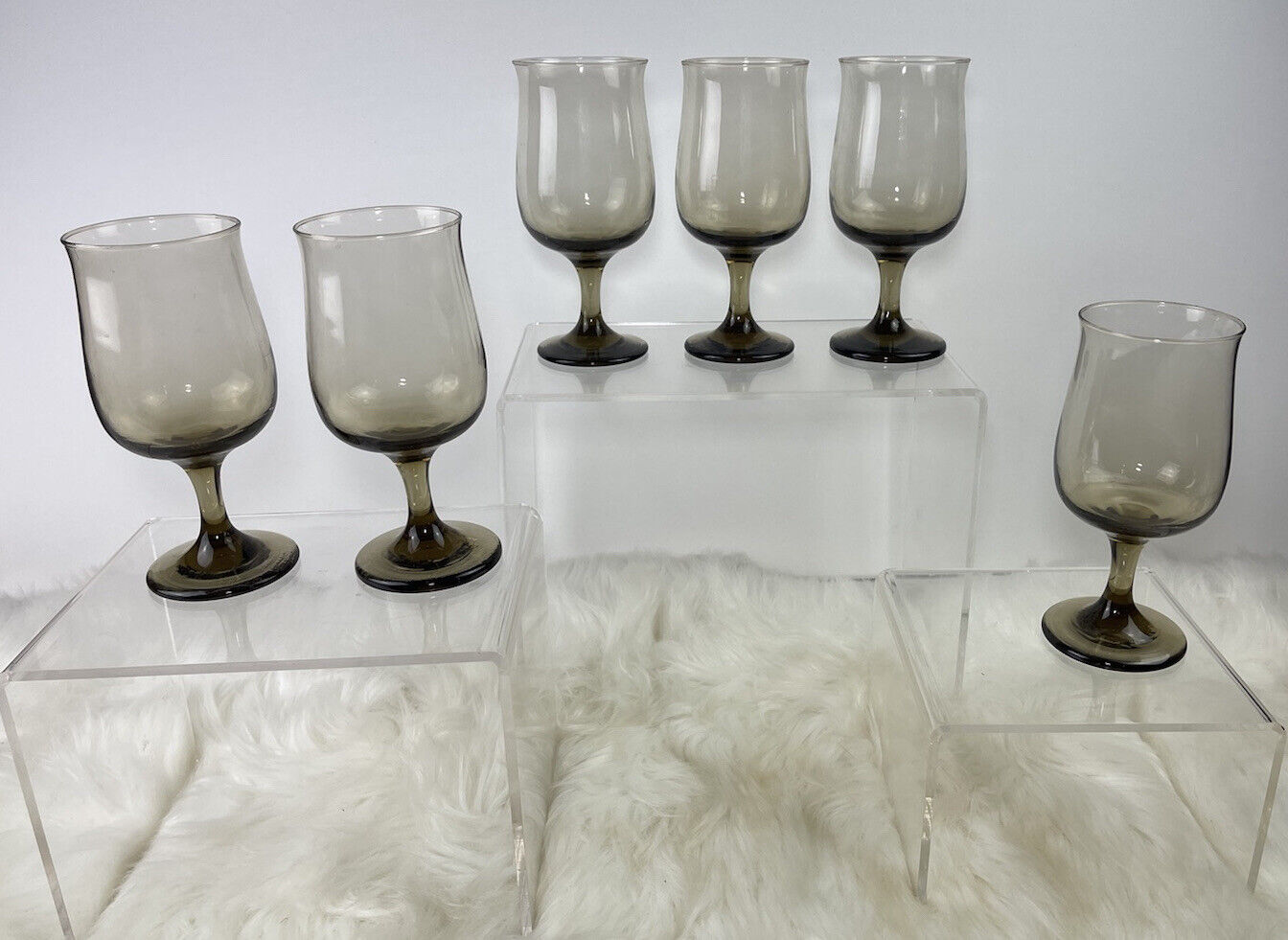 Set of 6 Libbey Tawny Brown Wine Goblets Glasses Flared Stemware MCM