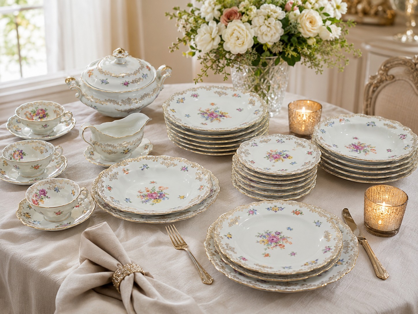 Bavaria Schumann Germany “US Zone” Empress Dresden floral gold trim dinnerware Bavaria Schumann Germany “US Zone” Empress Dresden floral gold trim dinnerware