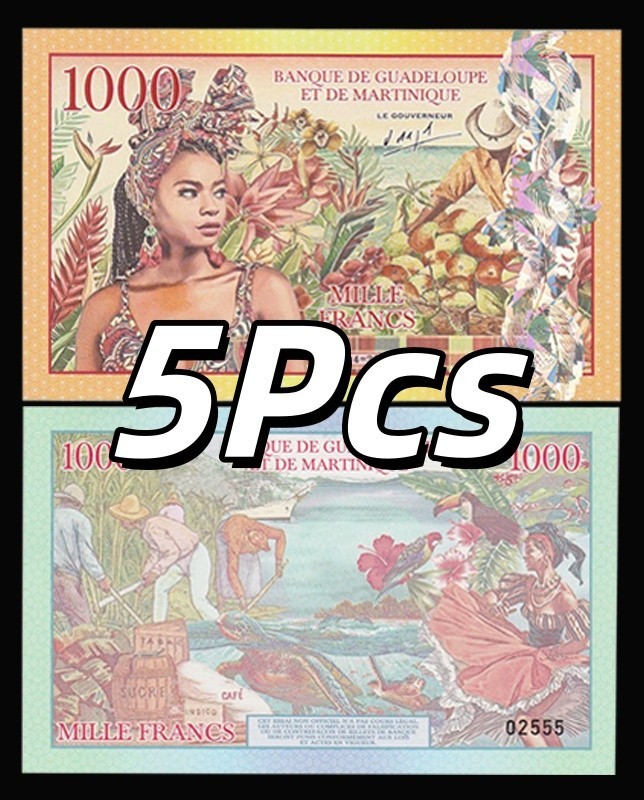 Guadeloupe Martinique, 5pcs X 1000 Fantasy Note, 2021 Private Issue Polymer