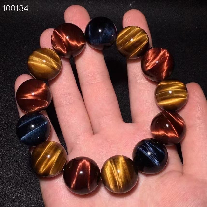 Natural Colorful Tiger Eye Gemstone Round  big Beads Bracelet  18mm