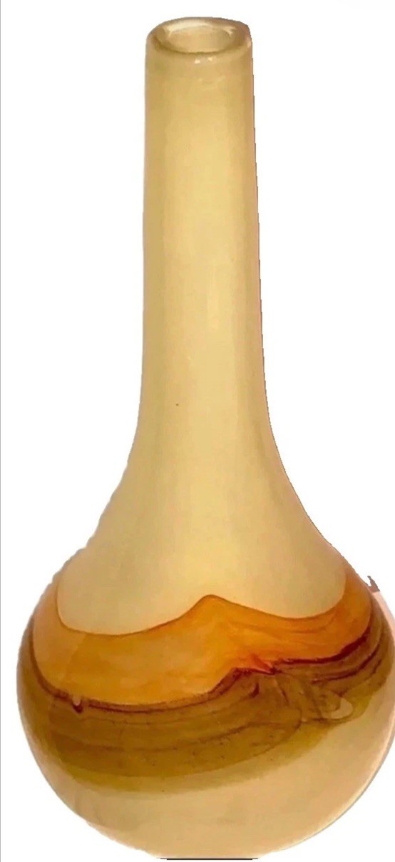 Nice Vintage Yellow Mountain Scene Polished Onyx Marble Vase 12” Nice Vintage Yellow Mountain Scene Polished Onyx Marble Vase 12”