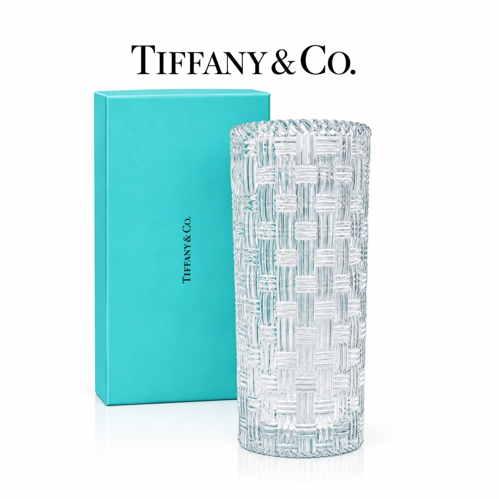 Tiffany & Co. Crystal Woven Basketweave Vase 8