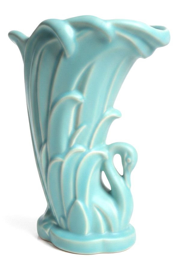Vintage 1948 McCoy Pottery Swan Vase Aqua Turquoise 9.25\