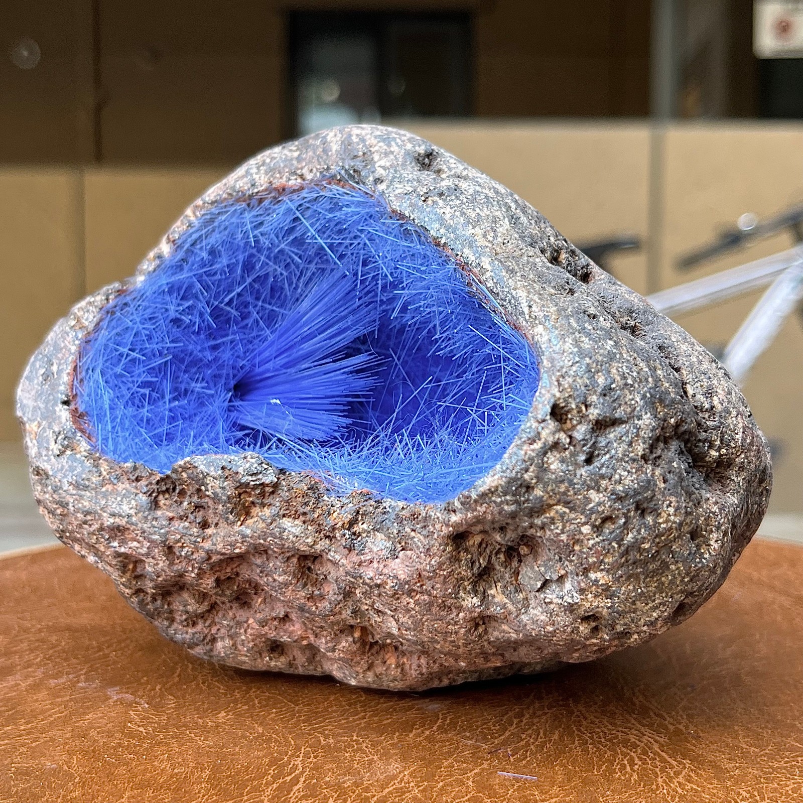 3.8 lb Blue Goethite Crystal Geode Specimen - Fibrous Mineral for Home Decor