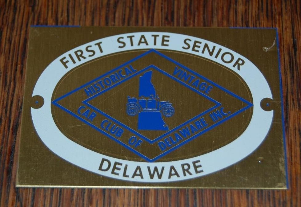 VINTAGE 1st STATE SENIOR DE. ANTIQUE CAR SHOW BRASS DASH PLAQUE SIGN SOUVENIR