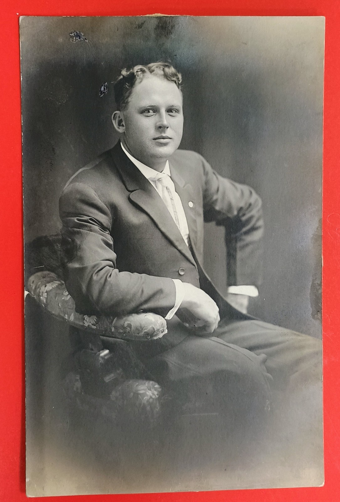 RPPC Handsome Young Man Sitting On Chair Confident Pose Beautiful Eyes RPPC Handsome Young Man Sitting On Chair Confident Pose Beautiful Eyes