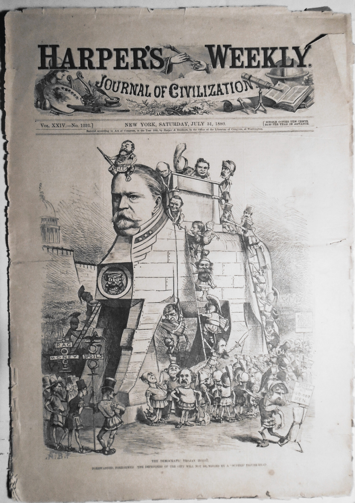 HARPER\'S WEEKLY, July 31, 1880 - Democratic Trojan Horse / Circus accident, etc HARPER\'S WEEKLY, July 31, 1880 - Democratic Trojan Horse / Circus accident, etc