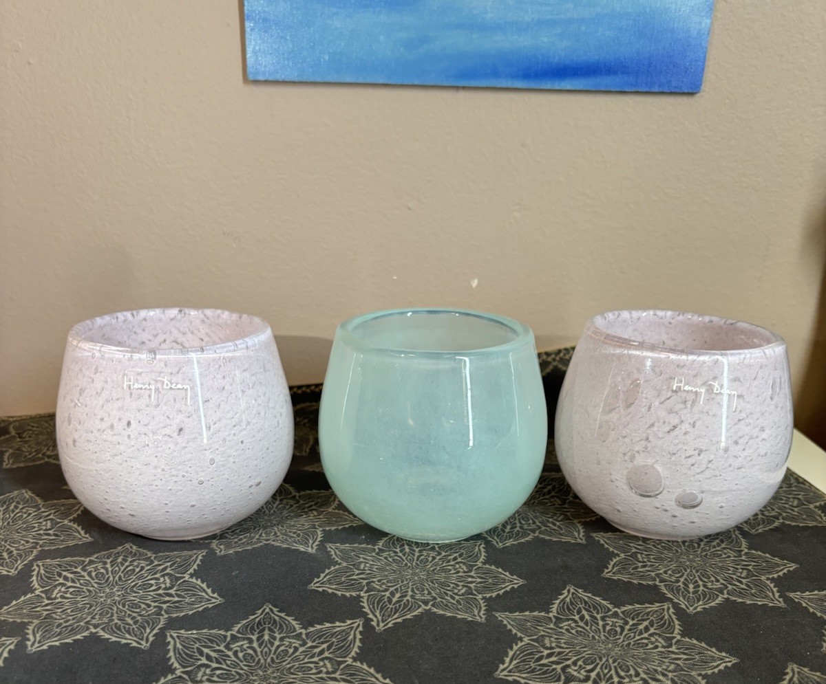 Henry Dean Blown Glass Votives Candle Holder H. Clovis Set Of 3 Read
