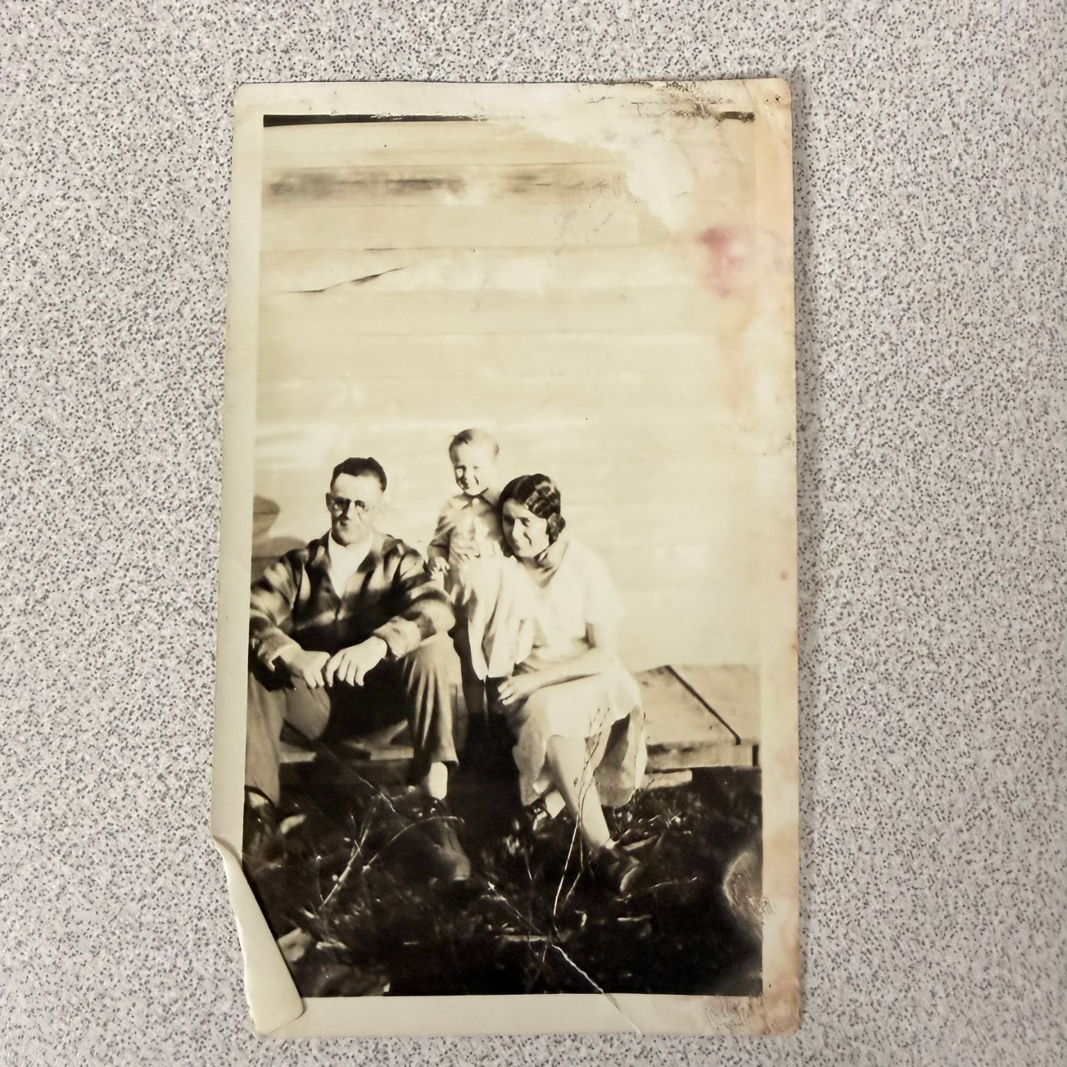 Family Portrait 1930s Snapshot Photograph Man Woman Child Candid Outdoor Family Portrait 1930s Snapshot Photograph Man Woman Child Candid Outdoor