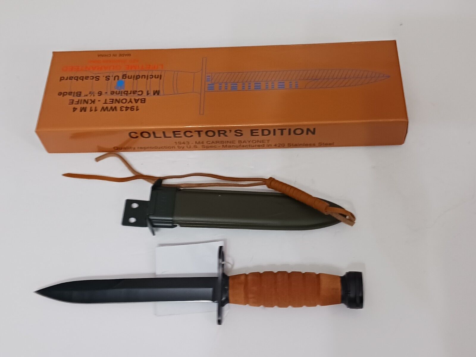 Repro M1 Carbine WWII Bayonet Knife With M8 Scabbard No Canvas  / Collectors Box