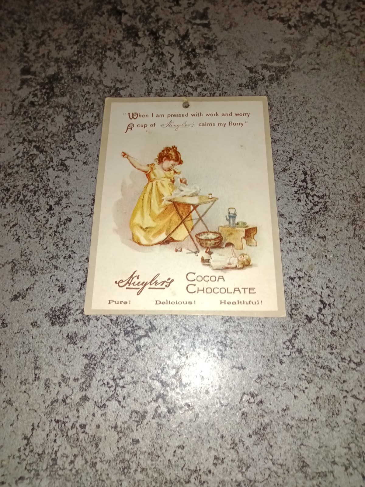 Antique Huylers Cocoa Chocolate Trade Card Victorian Sewing Girl Licorice