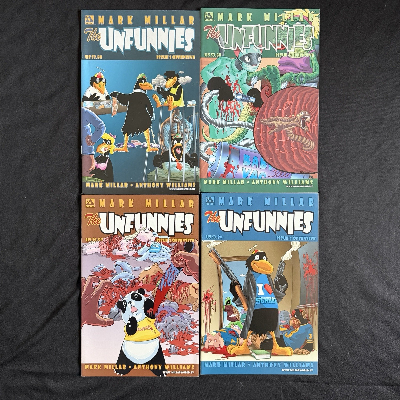 Avatar Press Mark Millar's The Unfunnies #1 2 3 4 Offensive Variant 1-4 Set 2004