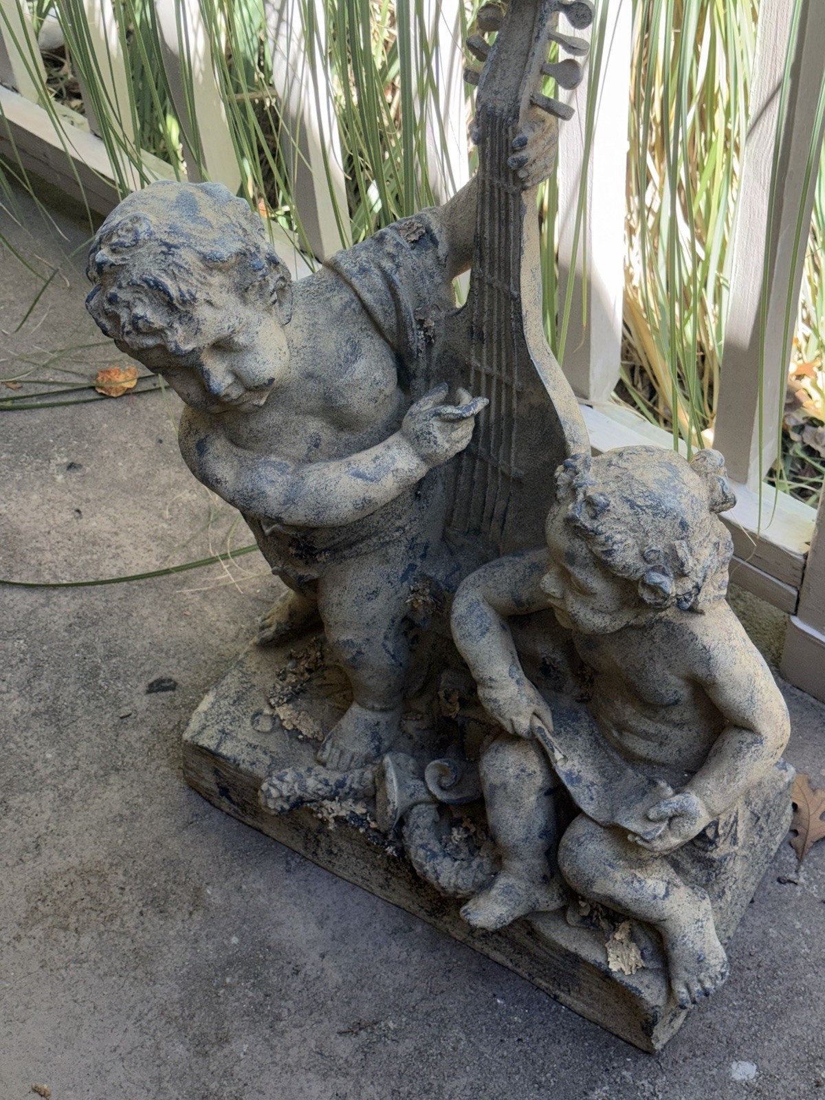 VTG Cupids Angels Poetry & Music Statue Resin￼30” X 9” X 18” Garden Statue