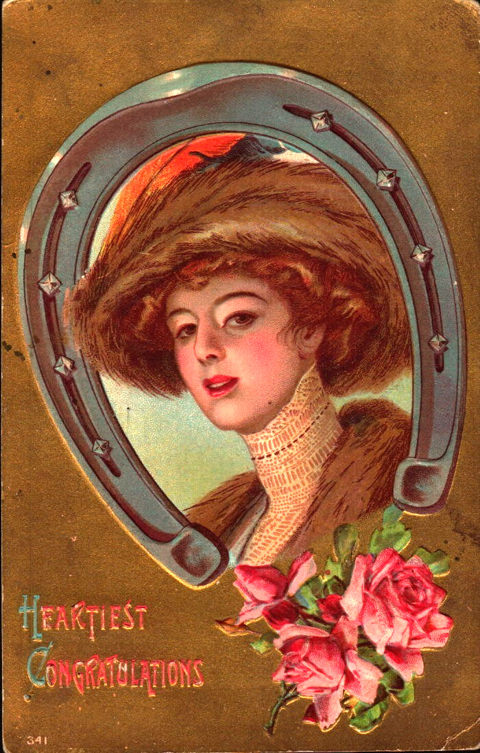 Antique  Postcard  Pretty Woman Heartiest Congratulations Embossed