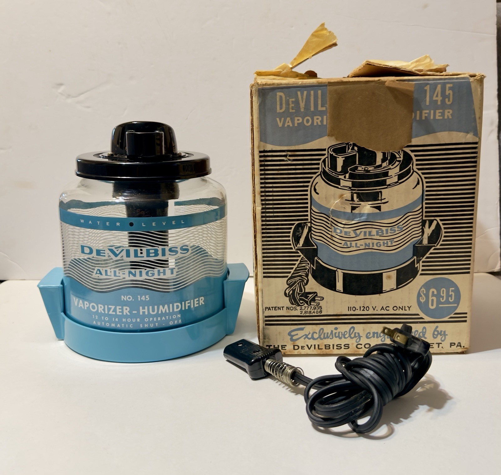Vintage DeVilbiss 145 Vaporizer Humidifier w/ Box Cord Tested Automatic Shut Of Vintage DeVilbiss 145 Vaporizer Humidifier w/ Box Cord Tested Automatic Shut Of