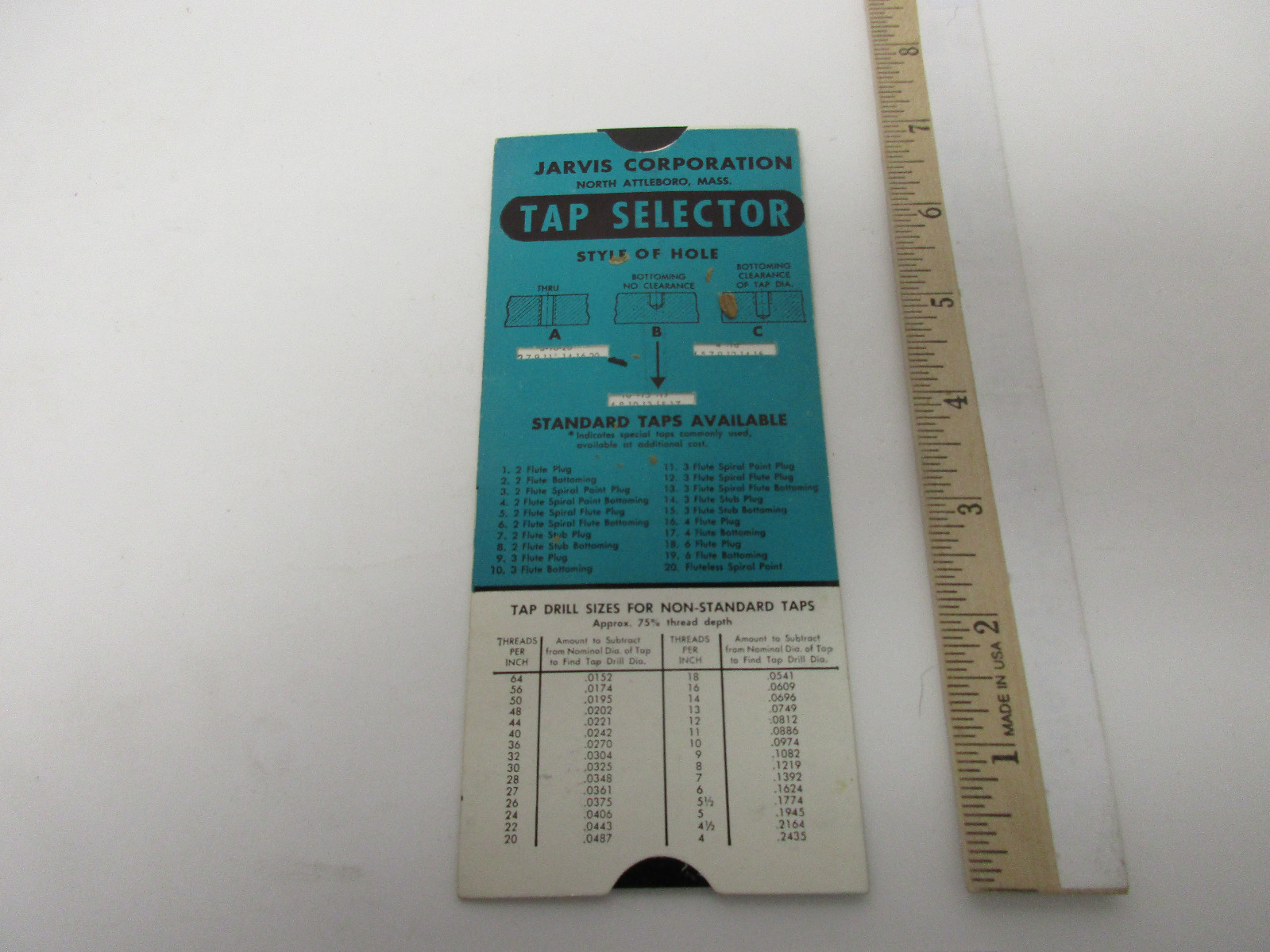 Vintage North Attleboro, Mass, Jarvis Tap Selection Calculator, Slide Rule Vintage North Attleboro, Mass, Jarvis Tap Selection Calculator, Slide Rule
