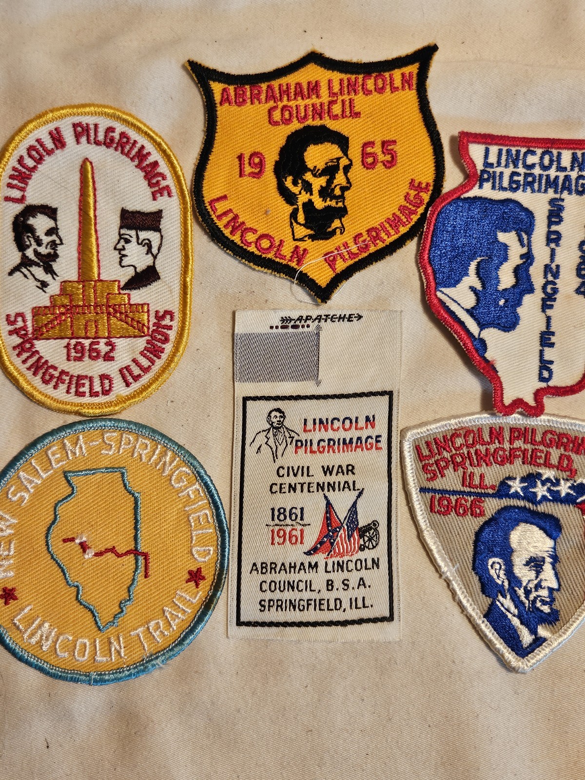 Vtg BSA Lot of 6 1960\'s Lincoln Pilgrimage Patches from Springfield, Illinios