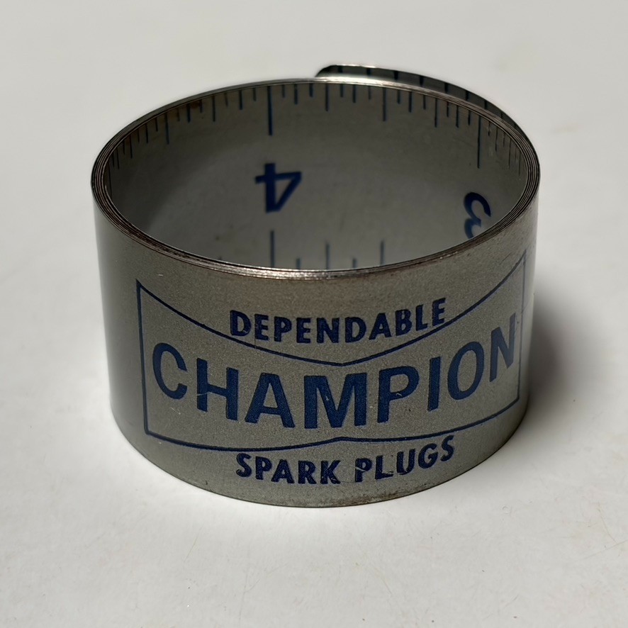 VTG CHAMPION SPARK PLUG Advertising Sign ROLL UP Metal Ruler YARD STICK Original