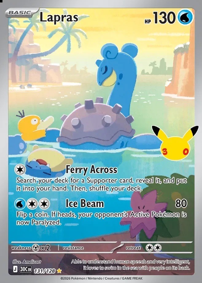 Pokemon TCG: ME 30th Celebration Lapras 131/128 Illustration Rare (IR) NM Pokemon TCG: ME 30th Celebration Lapras 131/128 Illustration Rare (IR) NM