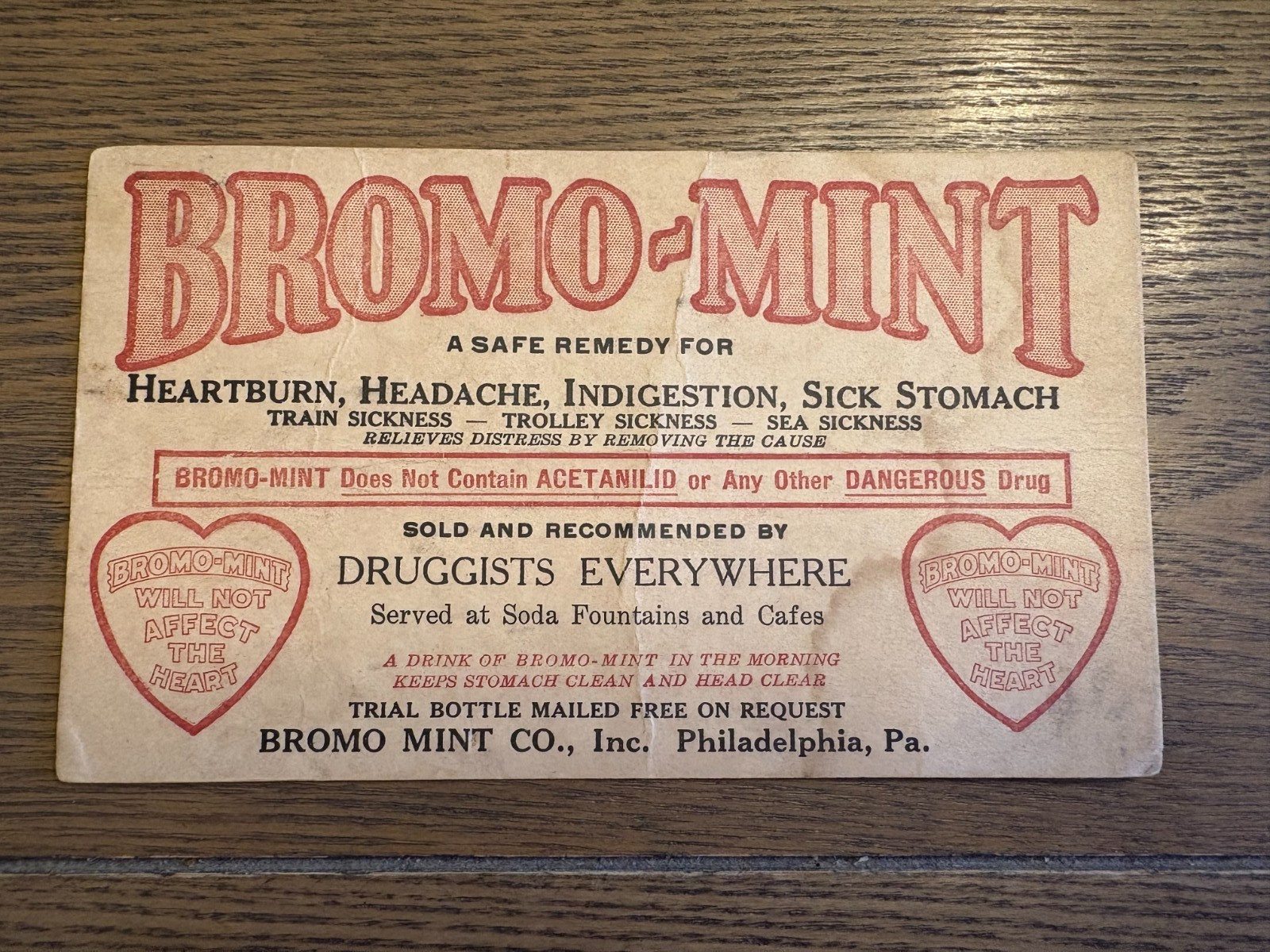 For Hangover and Train Sickness Vintage C1940 Bromo Mint Drug Store Pamphlet