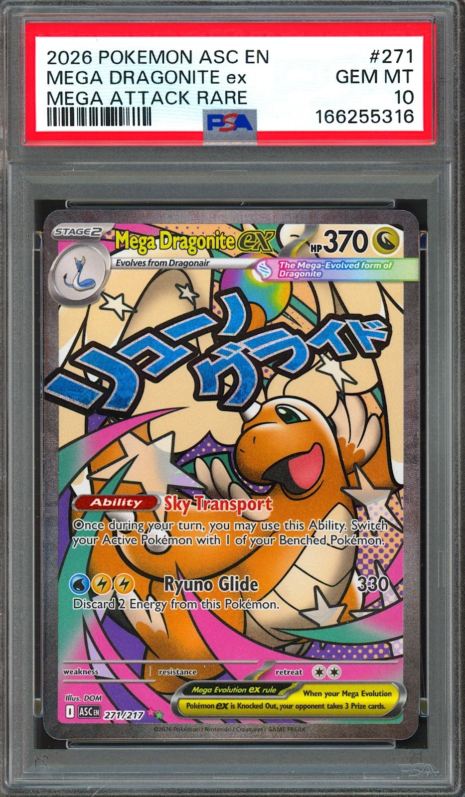 PSA 10 Ascended Dragonite 271/217 Mega ex Heroes Attack Rare MA Pokemon TCG Card