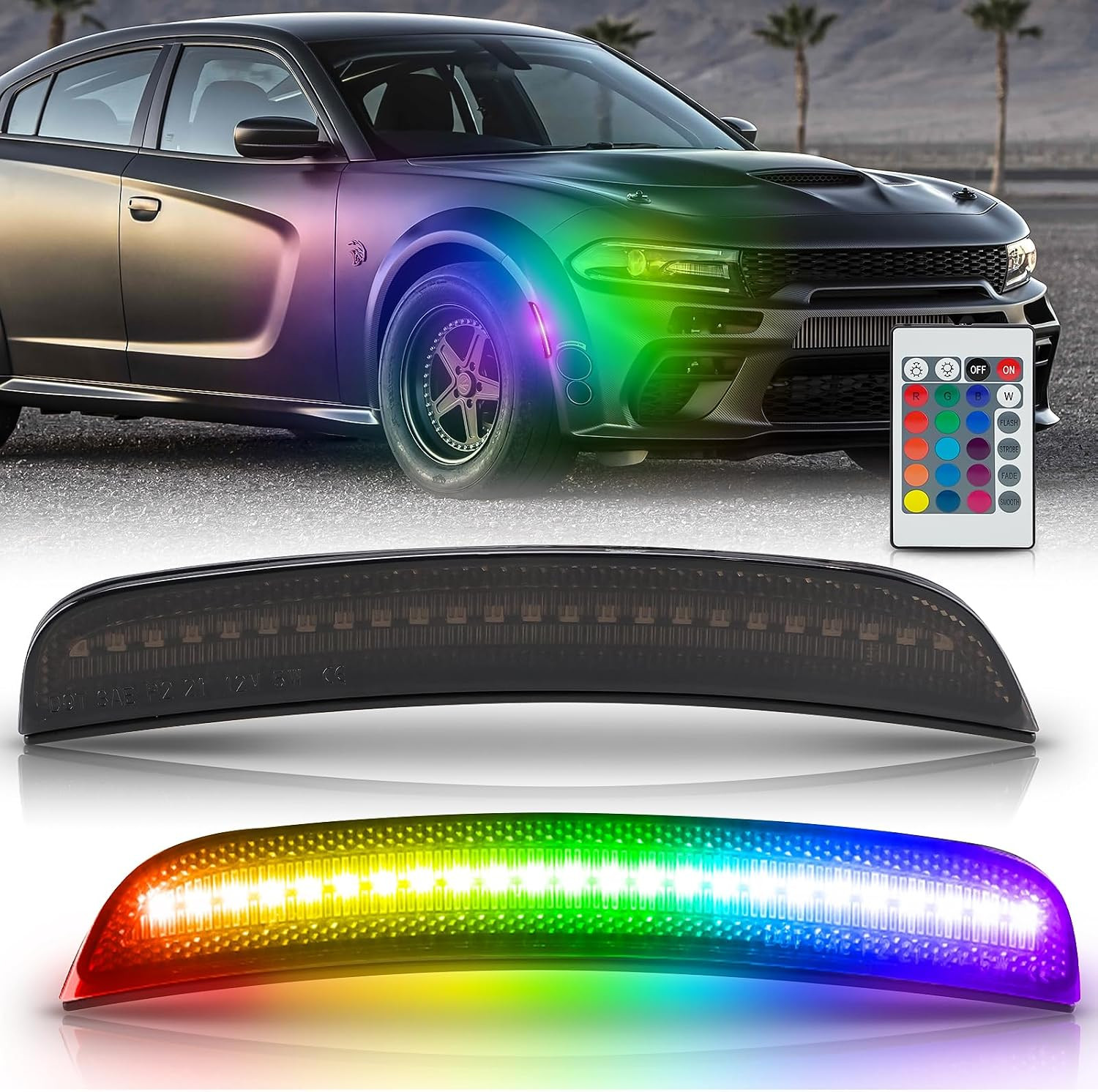 RGB LED Side Marker Lights For Dodge Charger 2015-2023 Front Fender Bumper Side RGB LED Side Marker Lights For Dodge Charger 2015-2023 Front Fender Bumper Side