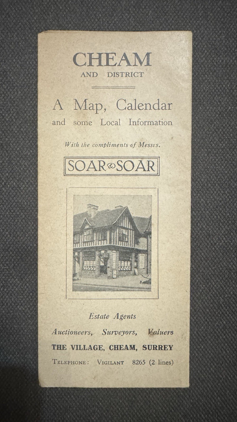 Vintage Soar & Soar Estate Agents Map & Calendar 1949-1951 Cheam Surrey Vintage Soar & Soar Estate Agents Map & Calendar 1949-1951 Cheam Surrey
