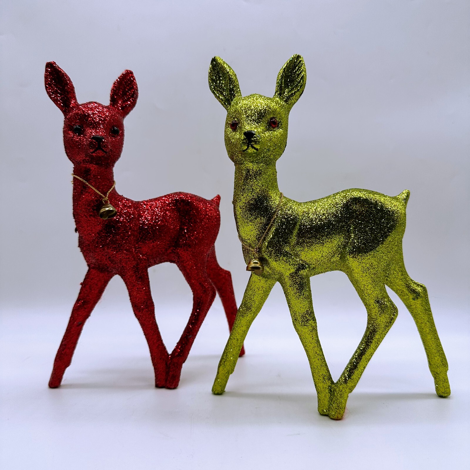 Vintage Inscha Deko Handwerk Germany Glitter Reindeer Set of 2