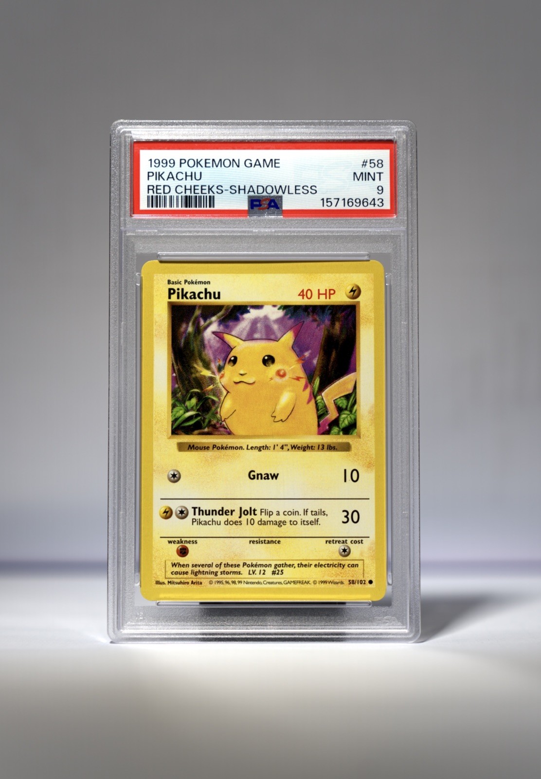 1999 POKEMON PIKACHU BASE SET SHADOWLESS RED CHEEKS #58 PSA 9 1999 POKEMON PIKACHU BASE SET SHADOWLESS RED CHEEKS #58 PSA 9