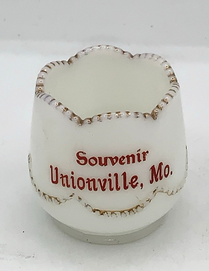 Vintage Unionville Mo Souvenir Toothpick Holder Milk Glass 2 1/4