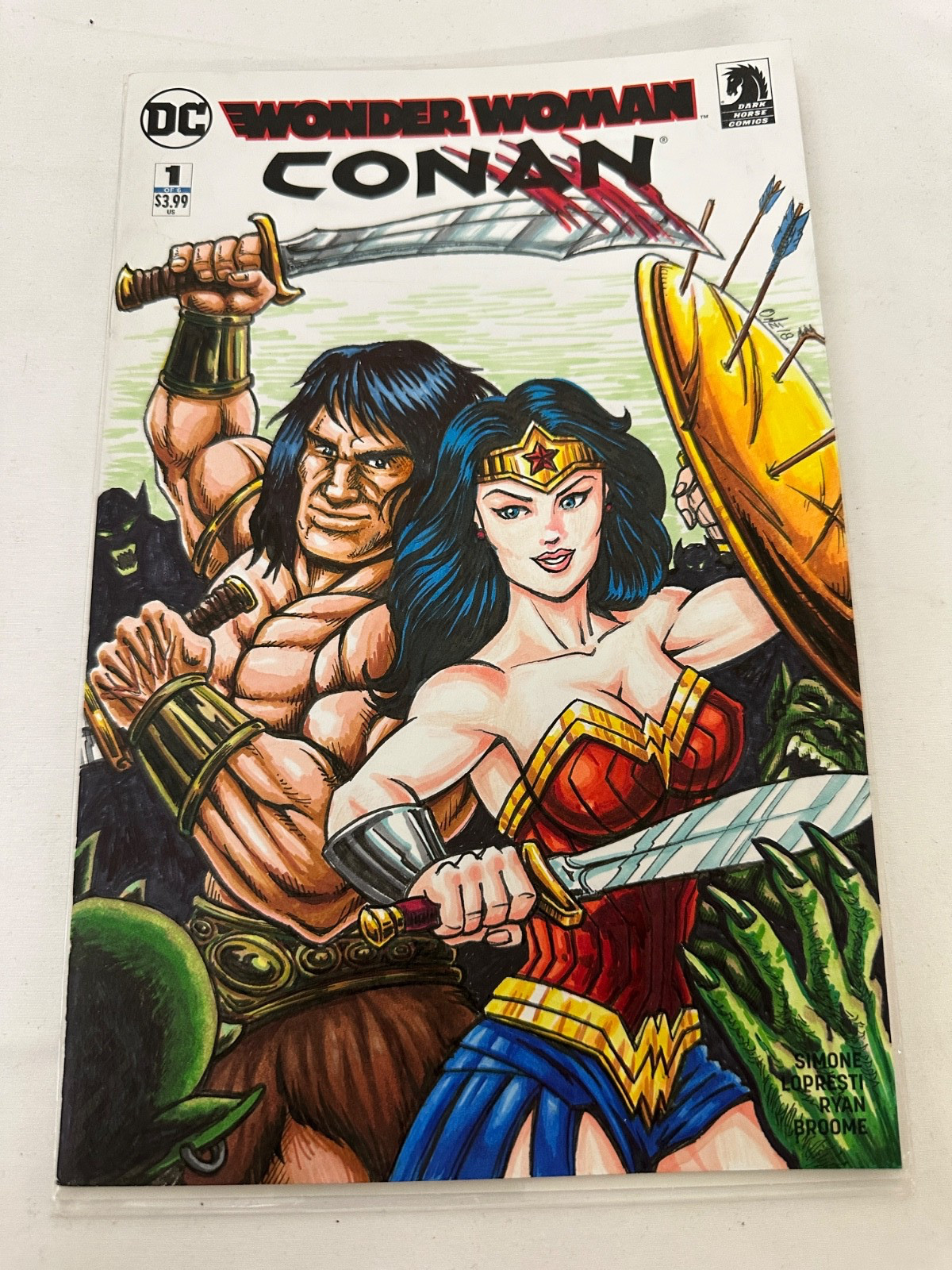 Wonder Woman Conan #1 2017 DC Comics Dark Horse Sketch Art Cover Signed