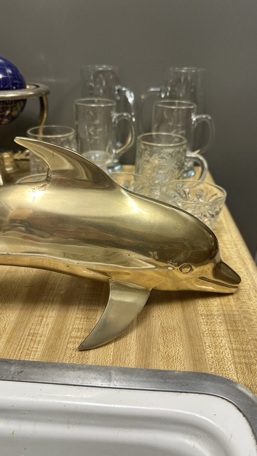 Vintage Large Brass Dolphin Sculpture 18” Figurine Made in Korea MCM 2.5 lbs