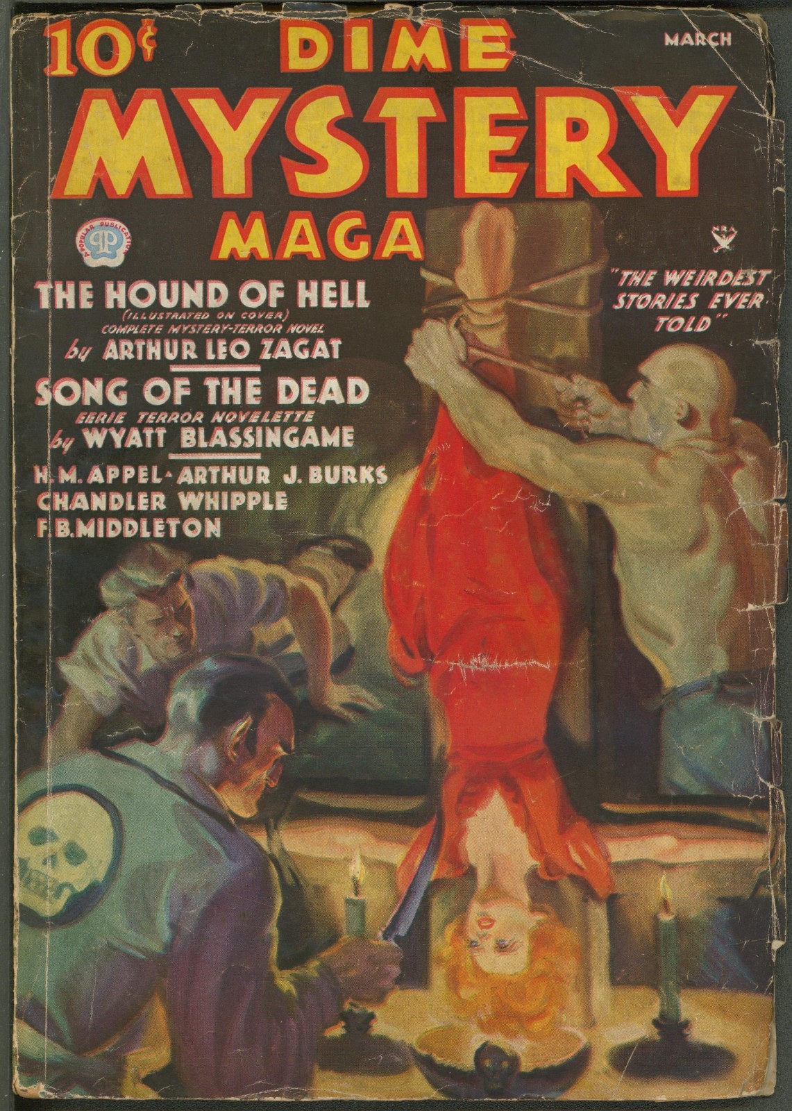 Dime Mystery 1935 March, #28  Baumhofer upside-down bondage cover.