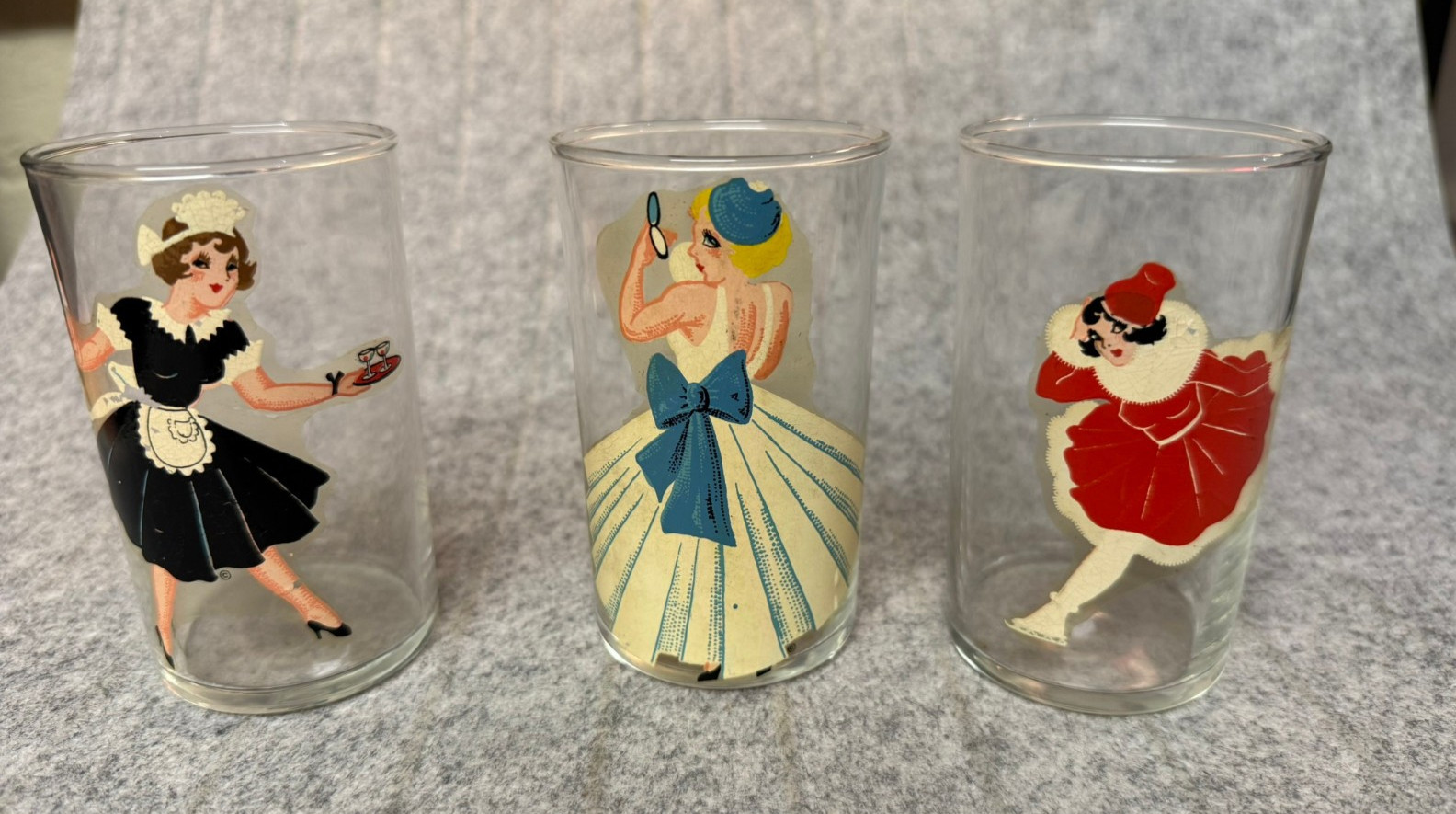 Vintage 1940s 4” Cocktail Glasses Set of 3 Pin-Up Peek-A-Boo Risque 