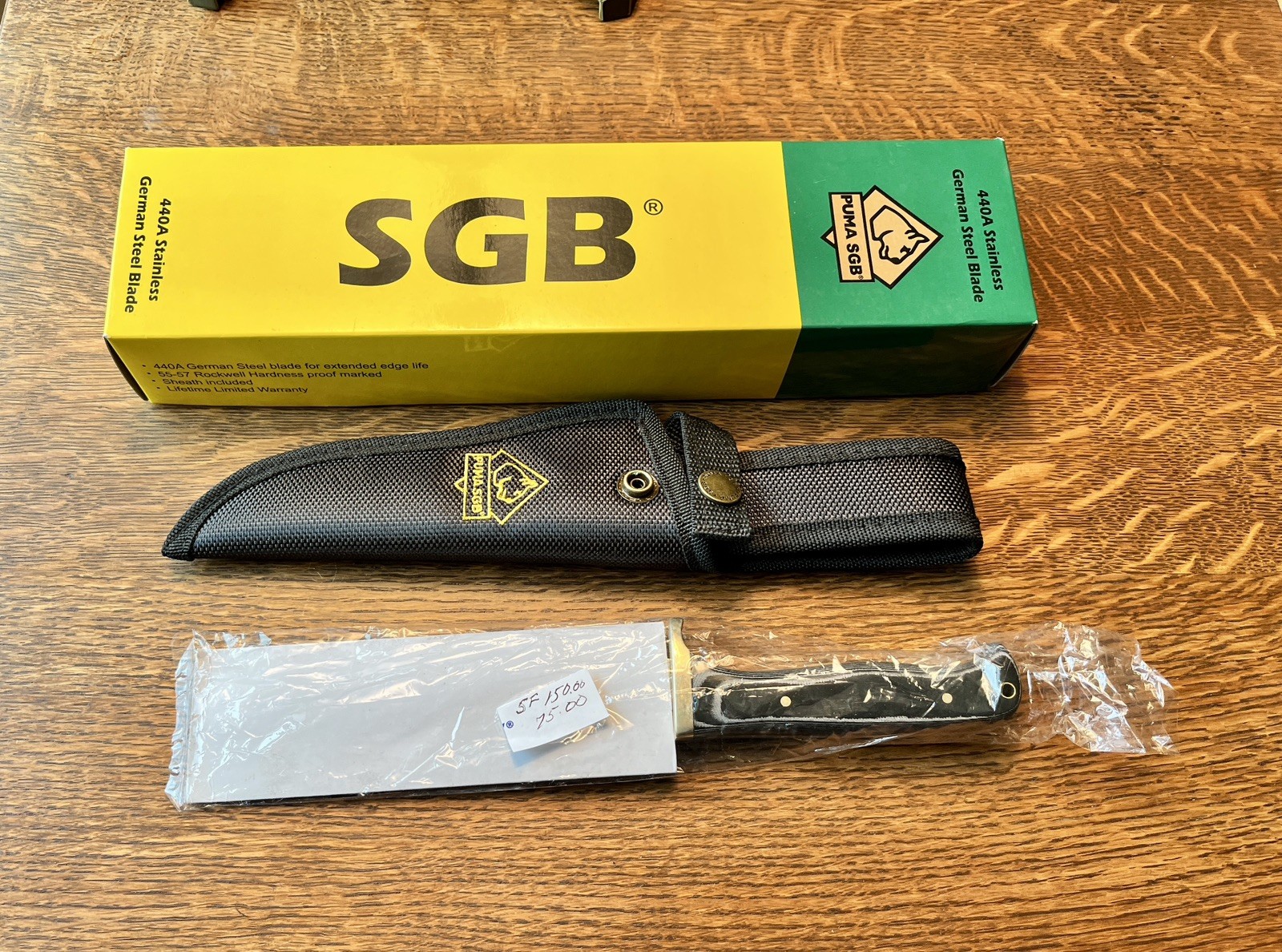 PUMA SGB Buffalo Hunter Clip Point Fixed Blade Knife German Steel w/Sheath NIB