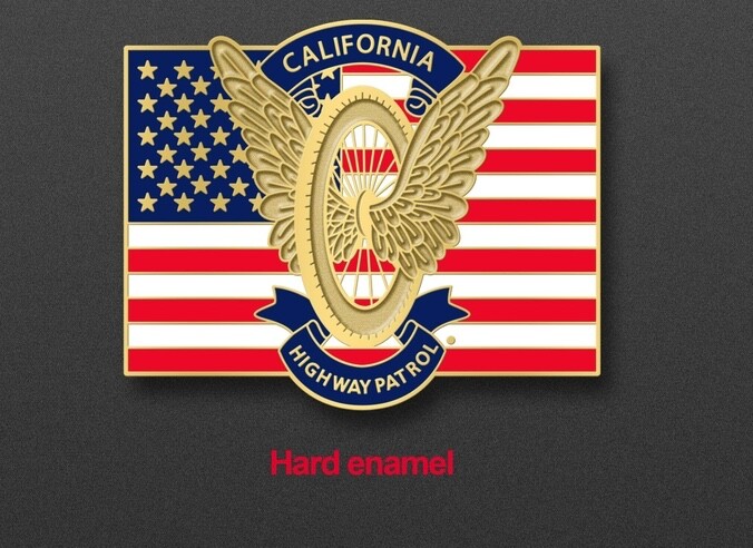 California Highway Patrol Hard Enamel Pin, 1 Inch X.75 Inch American Flag Design