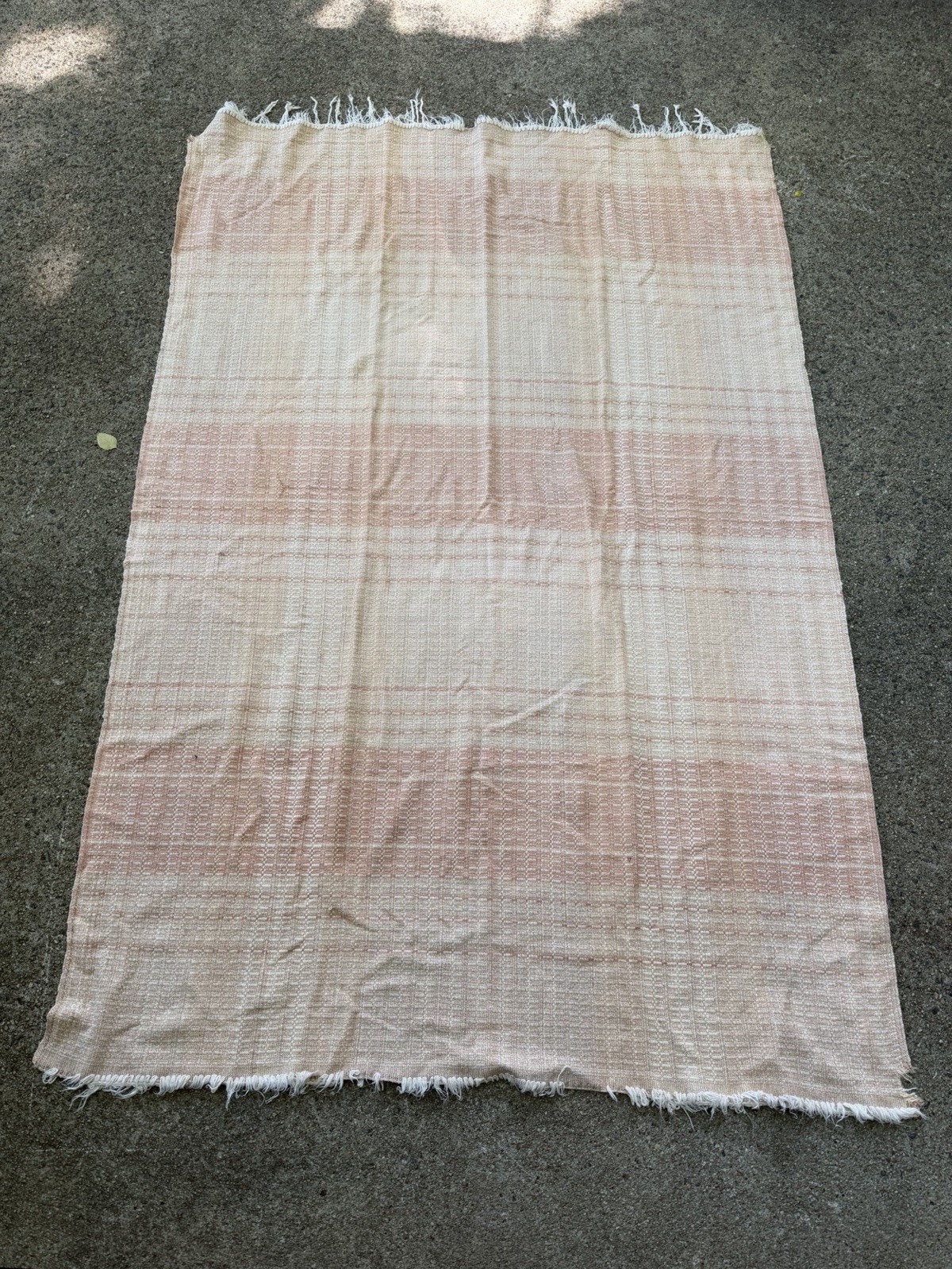 Vintage 40s 50s Handwoven Lightweight Cotton Blanket Striped Orange