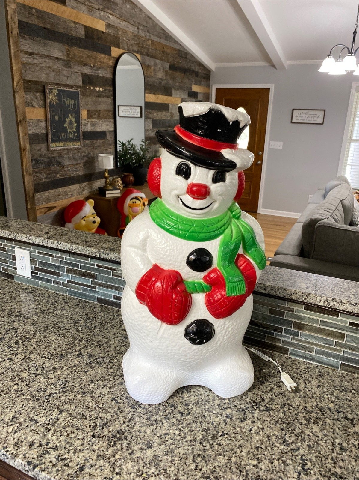 Vintage Grand Venture Snowman Christmas Green Scarf Lighted Blow Mold 30” Tall Vintage Grand Venture Snowman Christmas Green Scarf Lighted Blow Mold 30” Tall