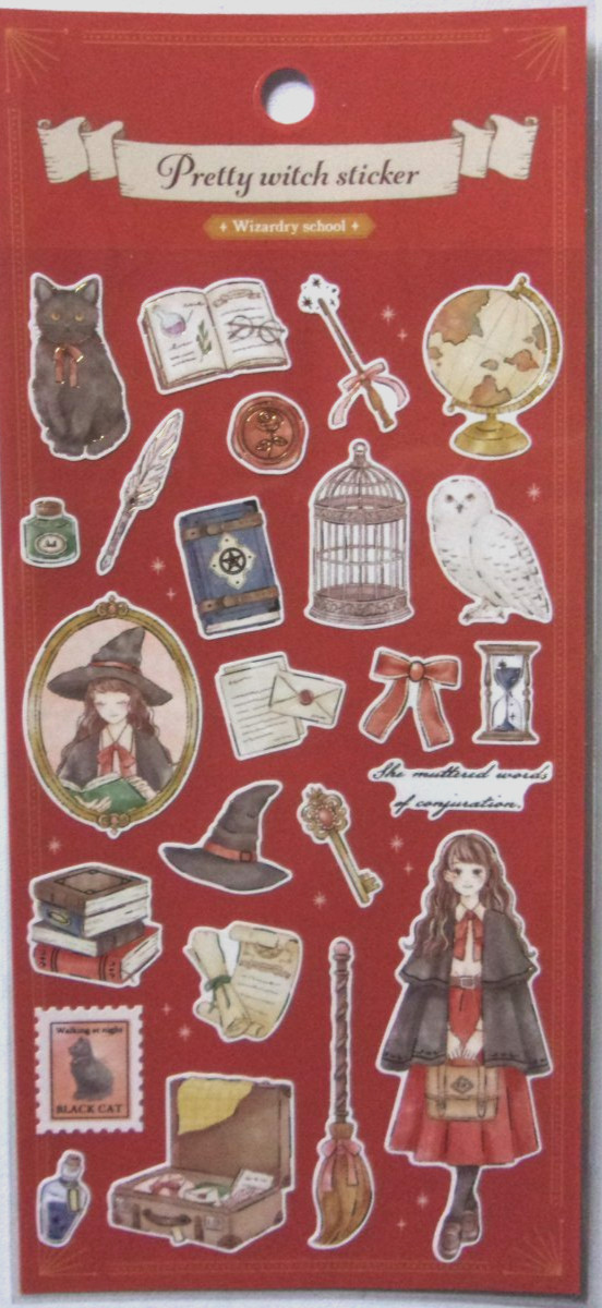 GAIA Pretty Witch Wizardry School Sticker Sheet Made in Japan Cat