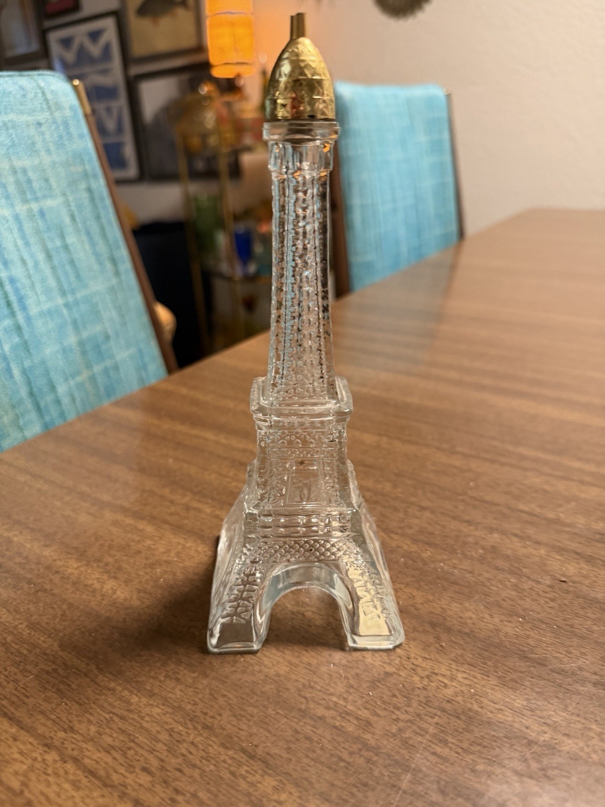 Vintage AVON Eiffel Tower Glass Bottle Perfume Cologne Gold Cap Empty Kitsch