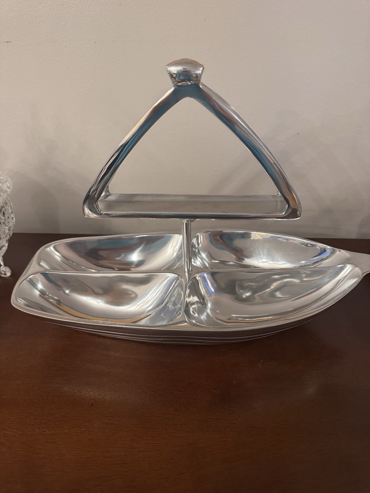 VTG Godinger Aluminum Napkin Condiment Dip Sailboat Shaped Serving Tray VTG Godinger Aluminum Napkin Condiment Dip Sailboat Shaped Serving Tray