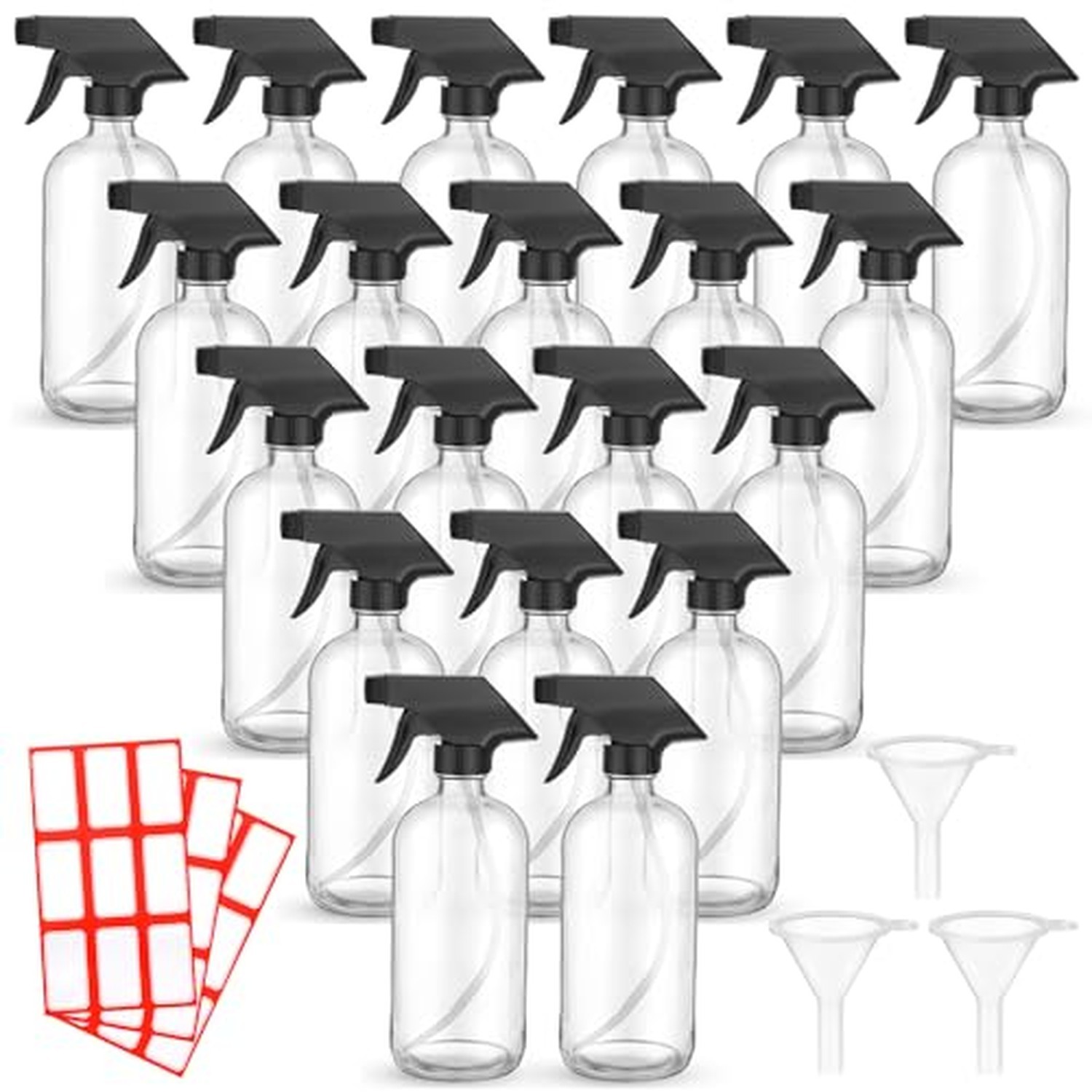 Norme 24 Pcs 8 oz Glass Spray Bottles with Funnels Labels, Clear Norme 24 Pcs 8 oz Glass Spray Bottles with Funnels Labels, Clear