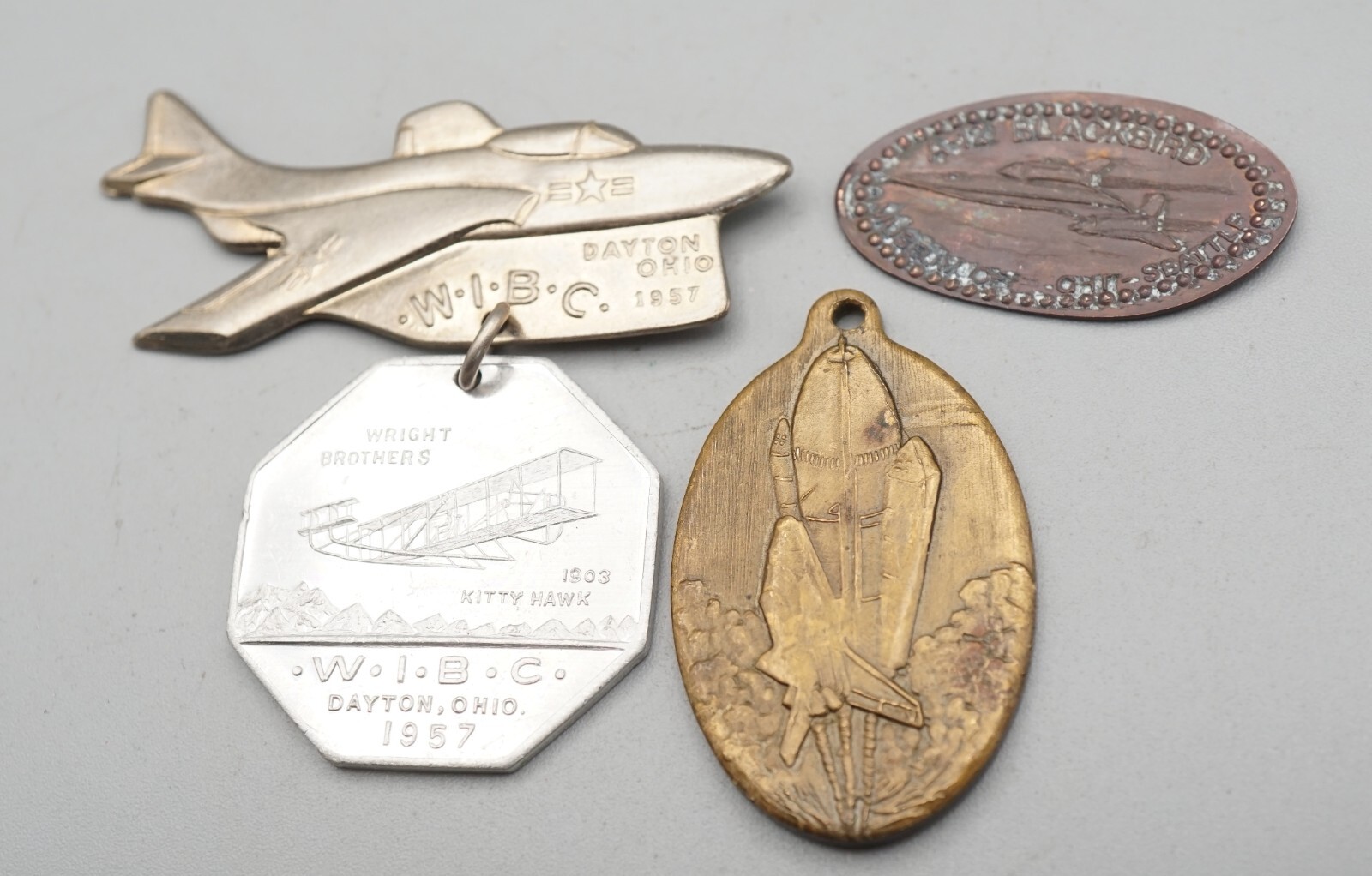 Vintage 1957 USAF Air Force Dayton Jet Plane Pendants & W.I.B.C. Pin Lot Of 3