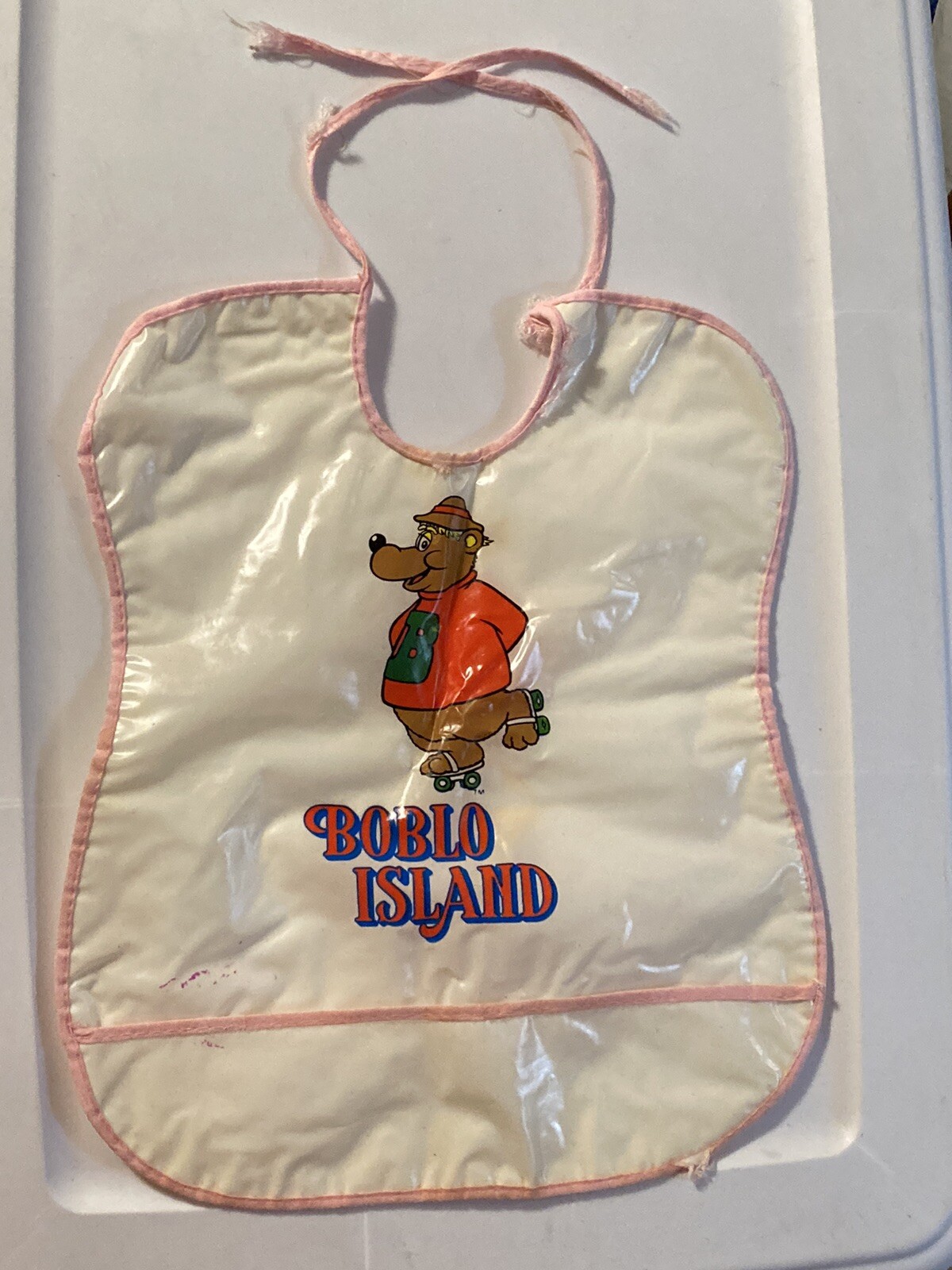 Vtg 1970s BOBLO ISLAND Amusement Park Baby Bib Souvenir Bobbie the Bear Bob-Lo