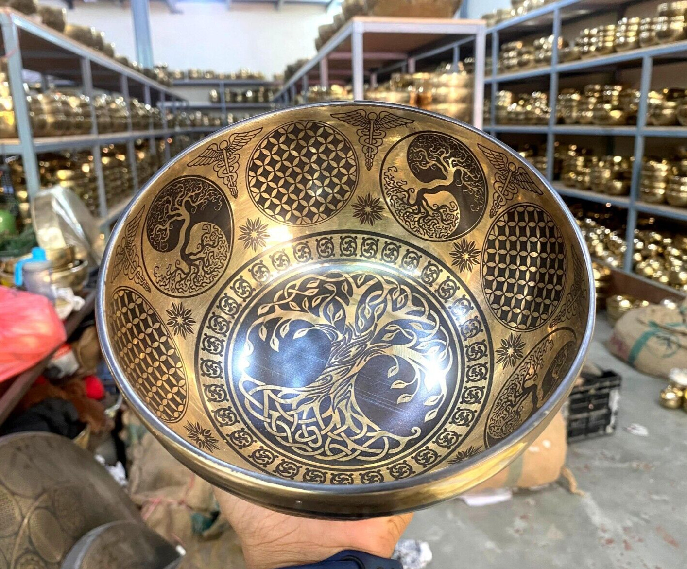 9 Inches Tree Of Life Carving -Tibetan Handmade Sound Healing Singing Bowl -Yoga 9 Inches Tree Of Life Carving -Tibetan Handmade Sound Healing Singing Bowl -Yoga