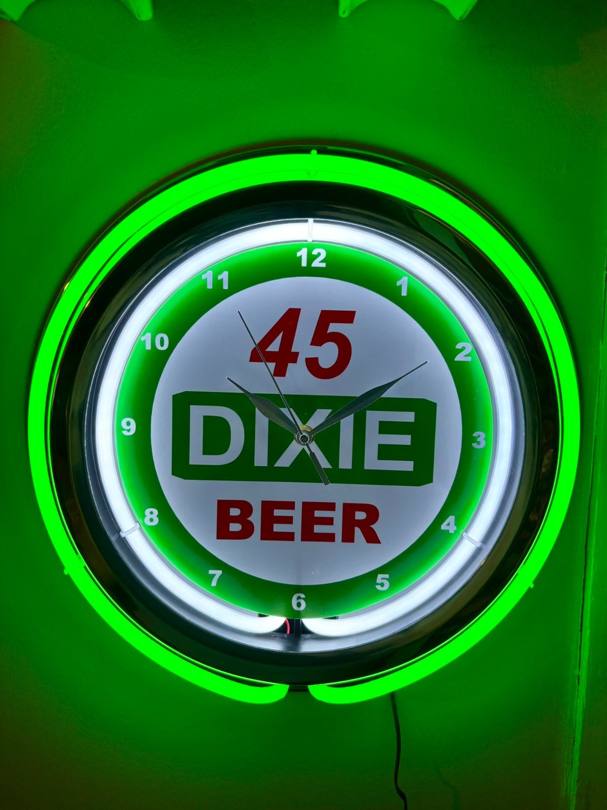 Dixie 45 New Orleans Beer Man Cave Green Neon Style Retro LED Clock Sign Dixie 45 New Orleans Beer Man Cave Green Neon Style Retro LED Clock Sign