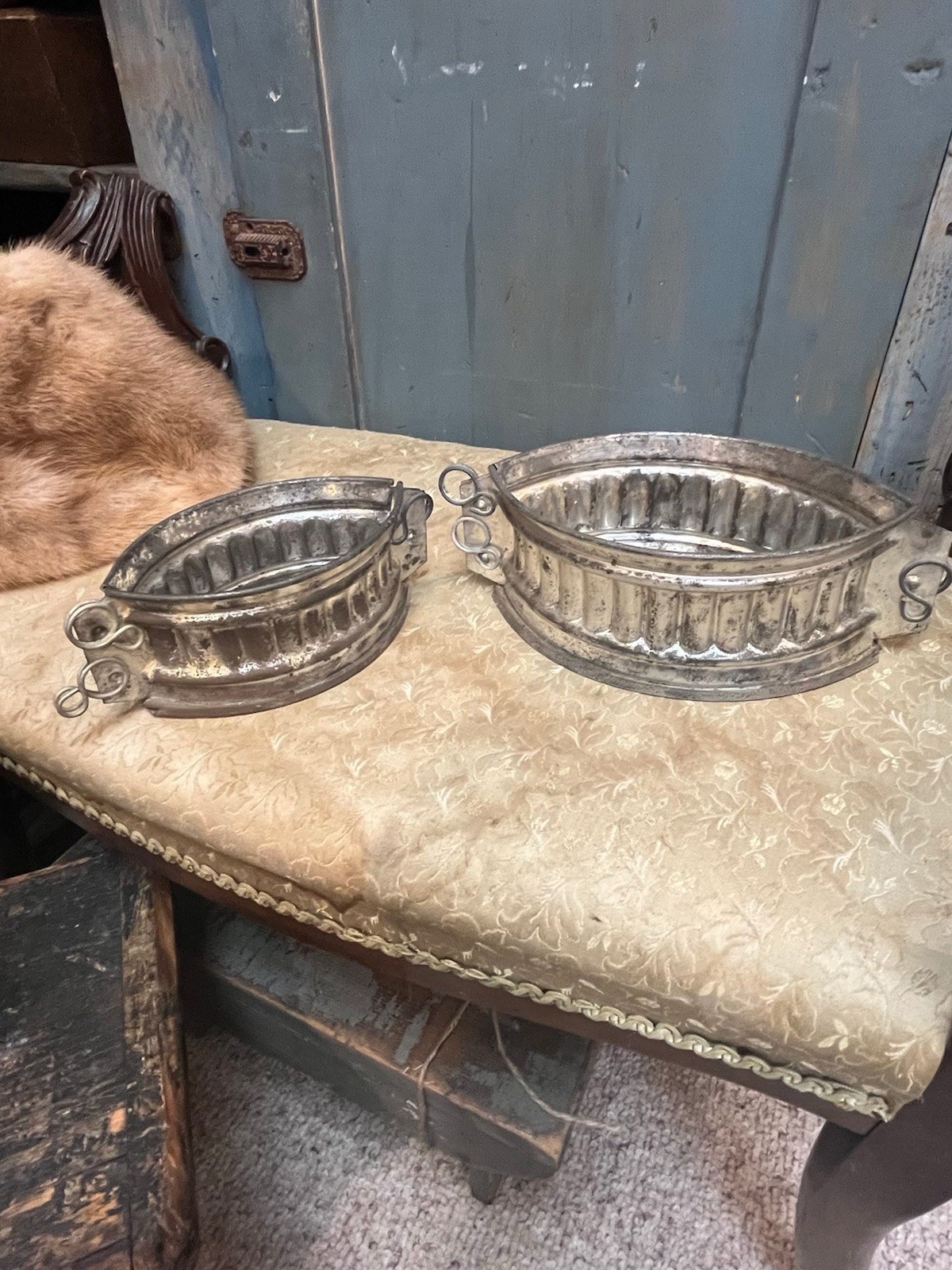 Rare Set 2 Antique French Pans Fluted Baking Molds Made in France For Meat Pies