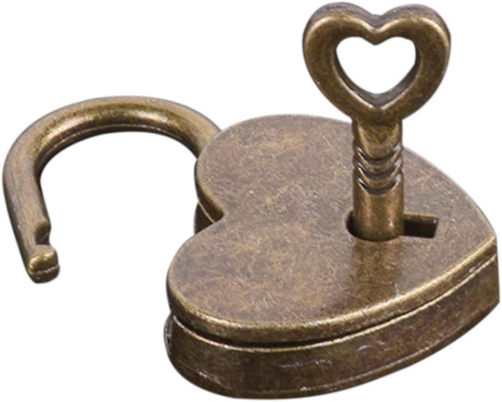 Antique Brass Heart-Shaped Padlock with Key Vintage Style for Luggage and Bags