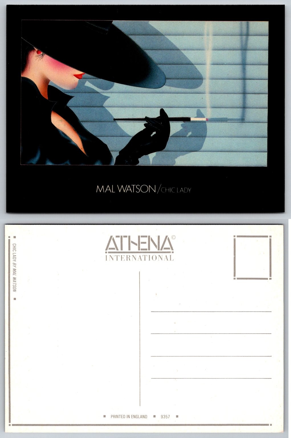 Mal Watson CHIC LADY Postcard 80s Glamour Art Deco Style Athena England Mal Watson CHIC LADY Postcard 80s Glamour Art Deco Style Athena England
